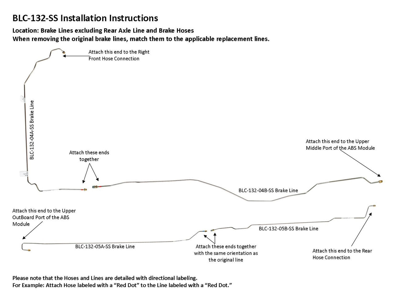 GMC Sierra Brake Line Set 2001 2500 HD Crew Cab 6.5ft Bed 8.1L BLC-132-SS2D Stainless Steel