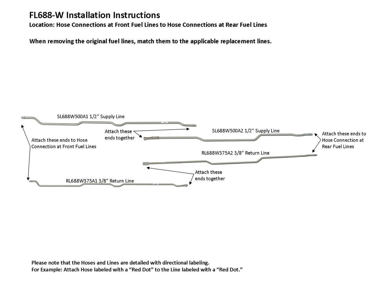 Chevy Kodiak Intermediate Fuel Line Set 2006 C4500/C5500 w/165.5" WB 6.6L FL688-W1A