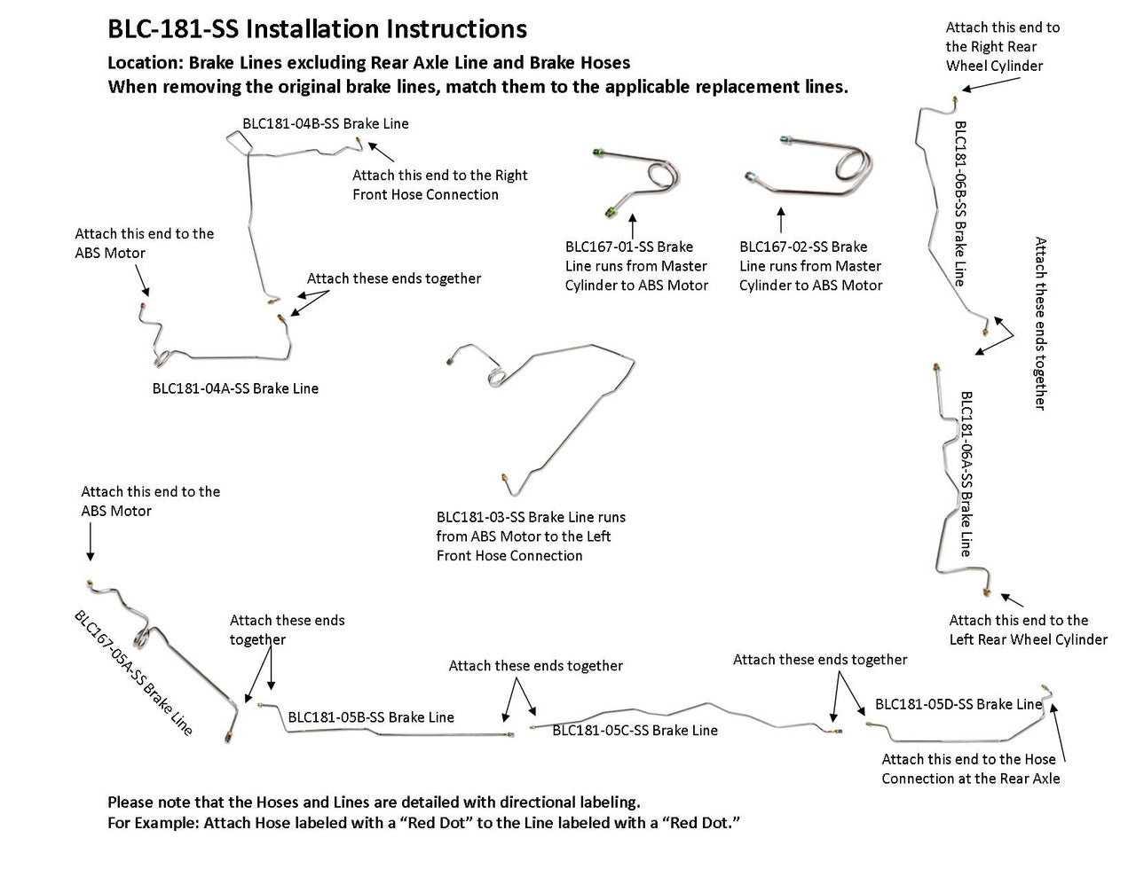 GMC Truck Brake Line Set 1995 C2500 2WD Reg Cab 8ft Bed 5.0L BLC-181-SS5E Stainless Steel