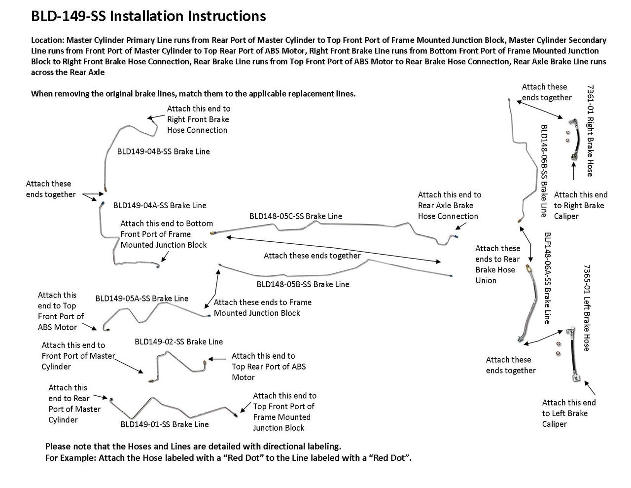 Dodge Ram 1500 Pickup Brake Line Set 2003 2WD Quad Cab 6.5ft Bed 5.9L Gas BLD-149-SS2C Stainless Steel