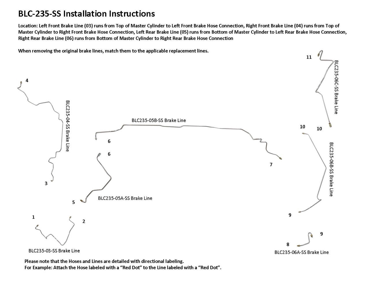 Chevy Corvette Brake Line Set 1984 2WD 5.7L BLC-235-SS1A Stainless Steel