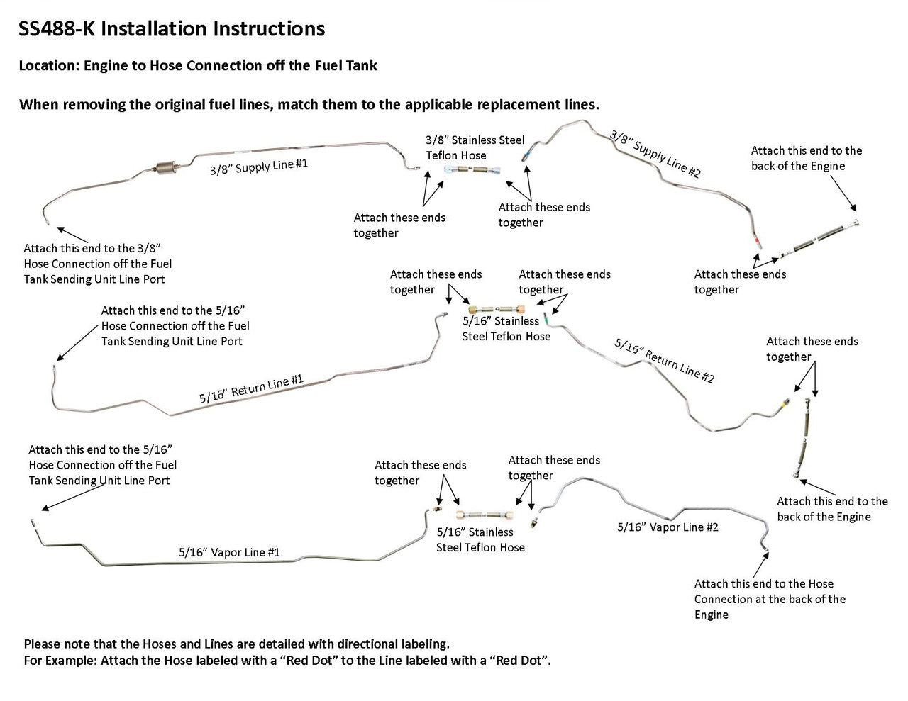 GMC Sierra Fuel Line Set 2001 2500HD/3500HD/3500 Crew Cab 8.1L SS488-K2D Stainless Steel
