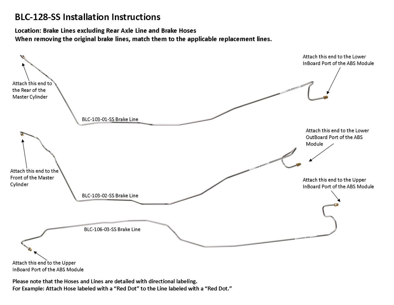 Chevy Silverado Brake Line Set 2000 1500 2WD Reg Cab 6.5ft 4.3L Bed BLC-128-SS1B Stainless Steel