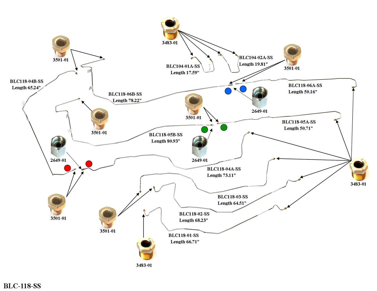 Chevy Avalanche Brake Line Set 2006 1500 130" WB 5.3L BLC-118-SS2D Stainless Steel