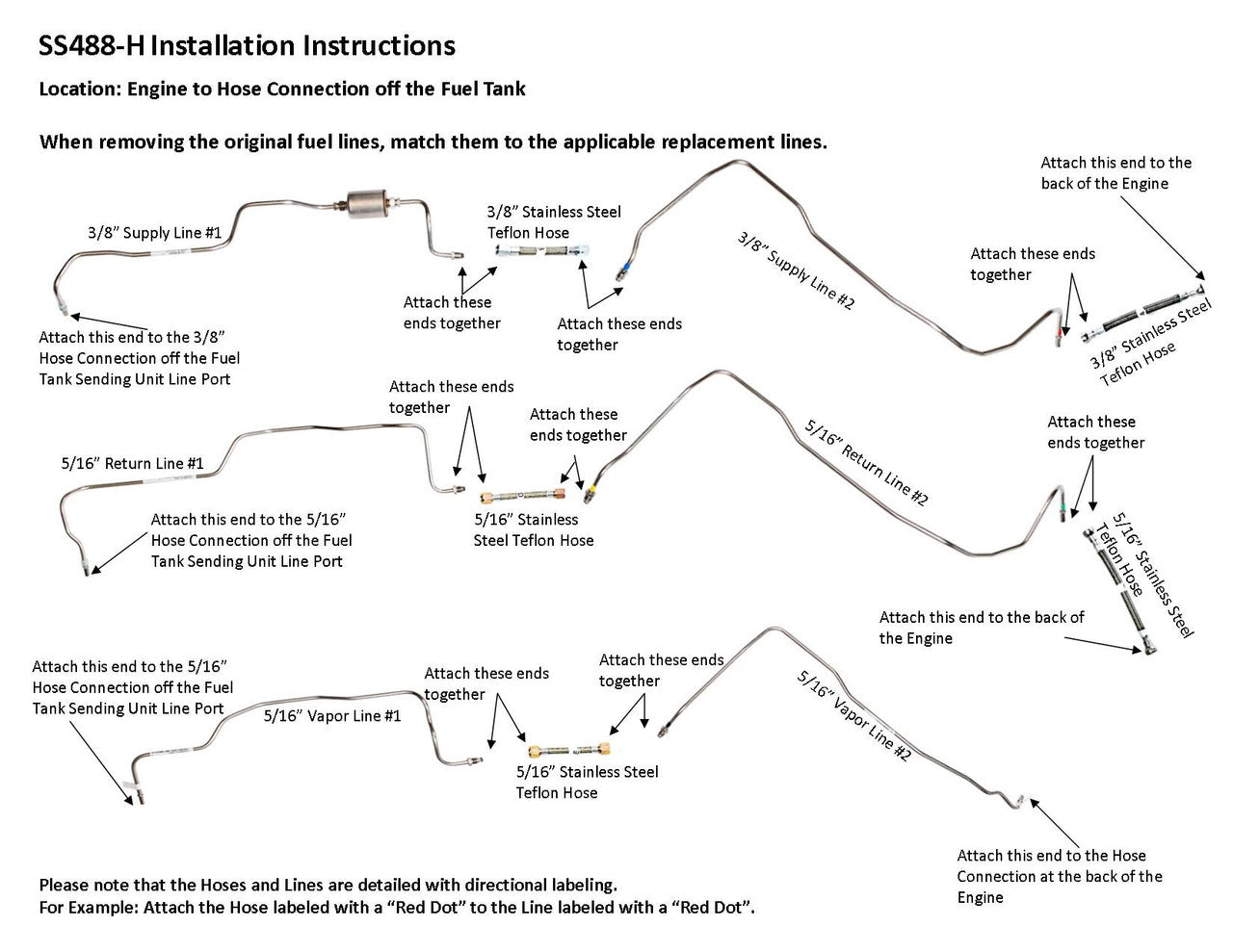 Chevy Silverado Fuel Line Set 2000 1500 Reg Cab 5.3L Non Flex Fuel SS488-H1E Stainless Steel