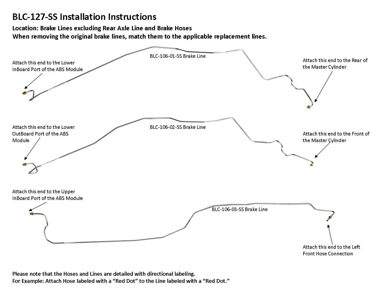Chevy Silverado Brake Line Set 2005 1500 Reg Cab 6.5ft Bed 4.3L BLC-127-SS1A Stainless Steel