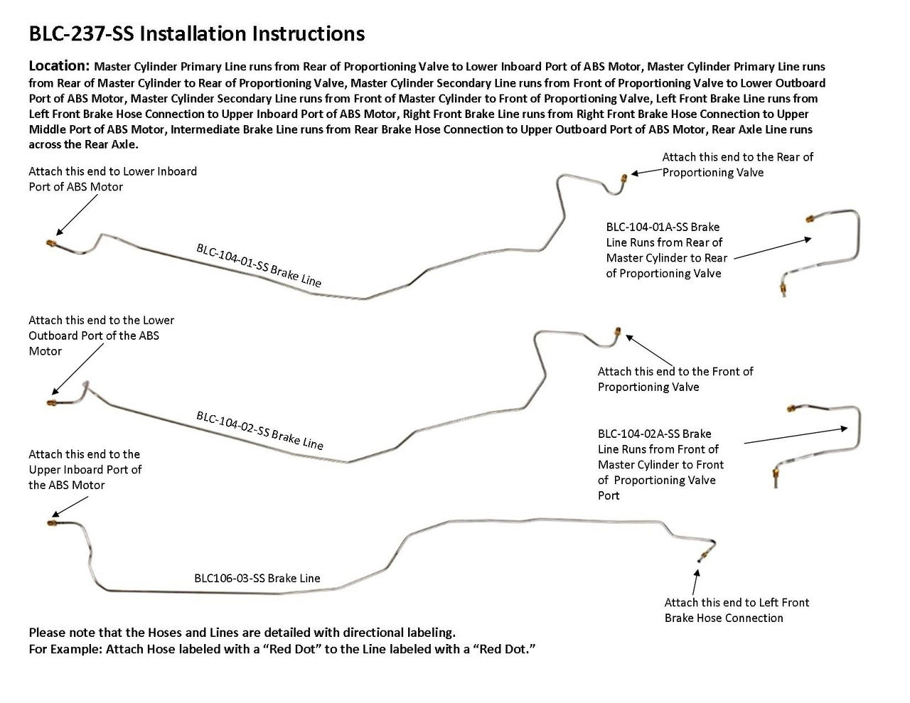 Chevy Silverado Brake Line Set 2003 1500 2WD Reg Cab 8ft Bed 4.3L BLC-237-SS1A Stainless Steel