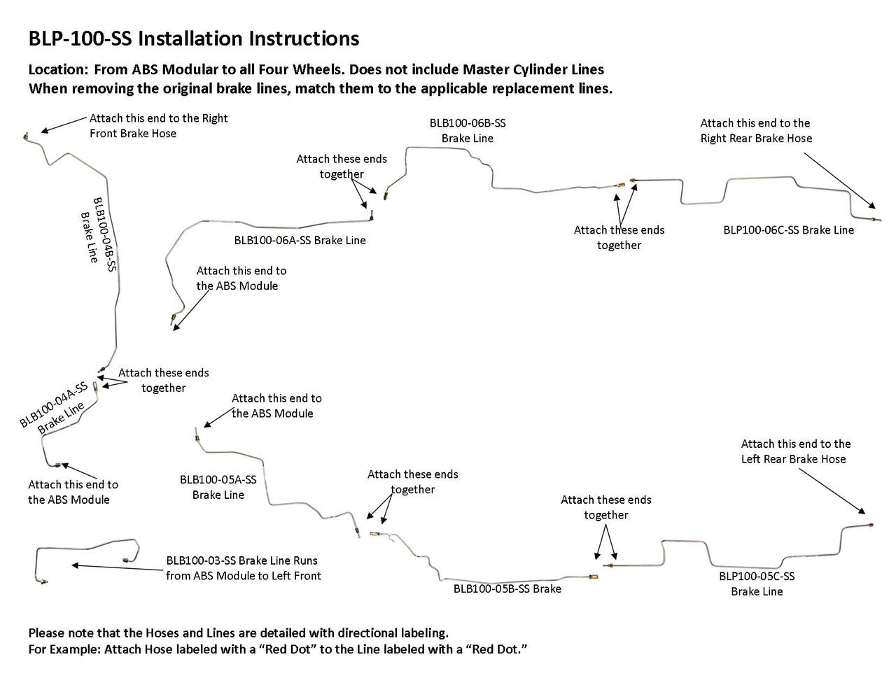 Pontiac Aztek Base Brake Line Set 2003 3.4L BLP-100-SS1C Stainless Steel