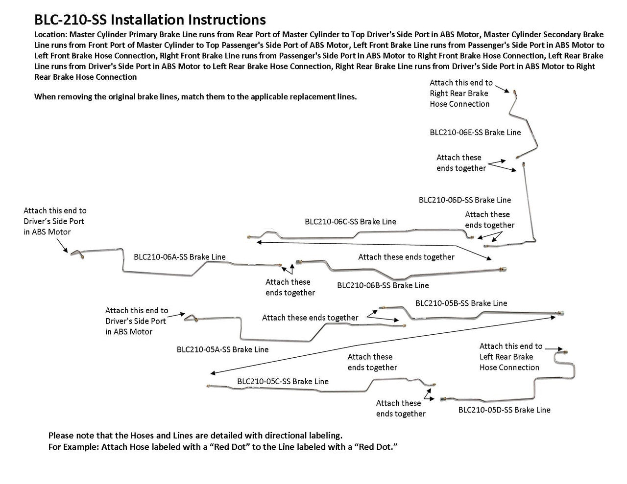 Juego de líneas de freno para Chevy Kodiak 2005 C4500/5500 Reg Cab 170" WB 8.1L BLC-210-SS2F Acero inoxidable