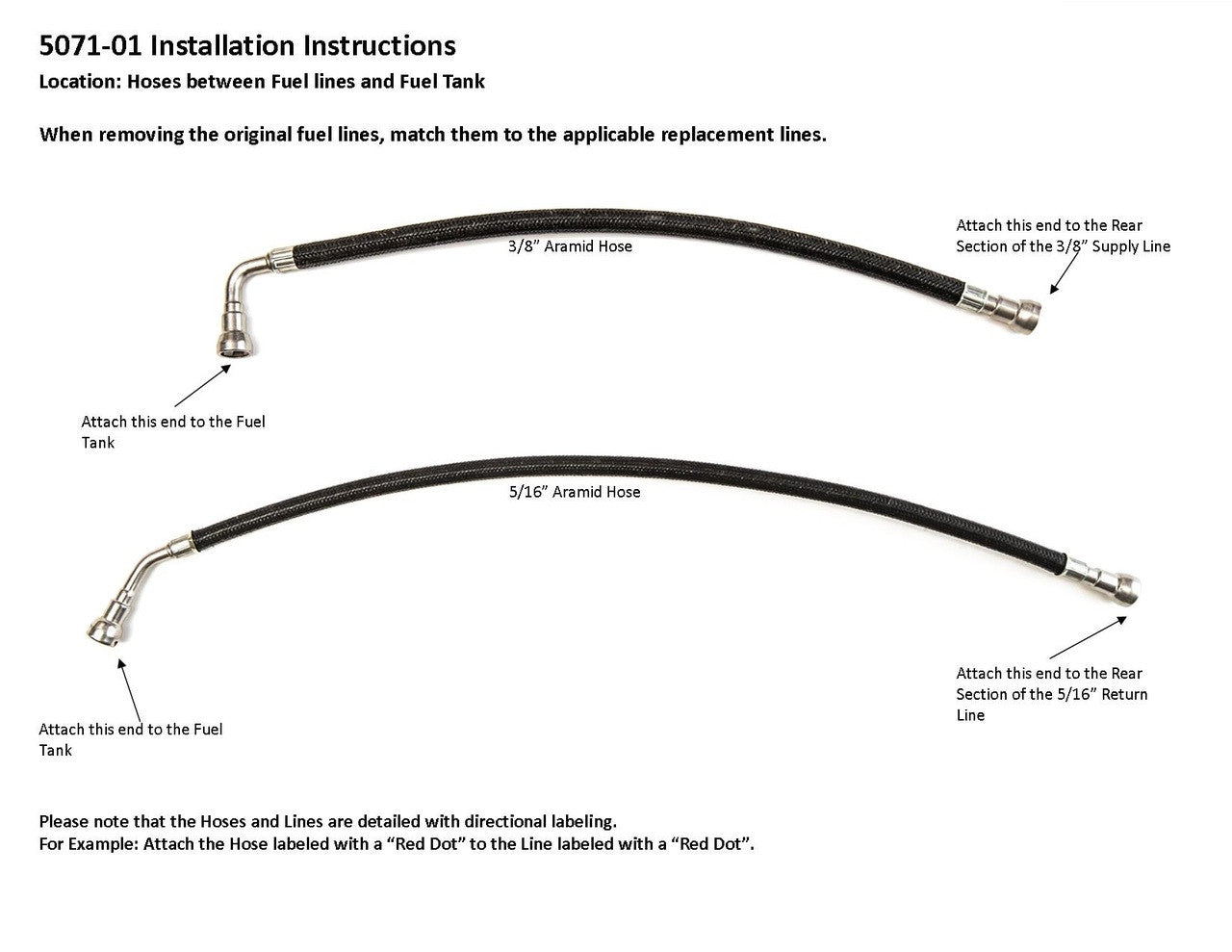 Chevy S10/GMC Sonoma Aramid Braided Teflon Hoses 2004 Between Fuel Lines and Fuel Tank  Crew Cab 5071-01B