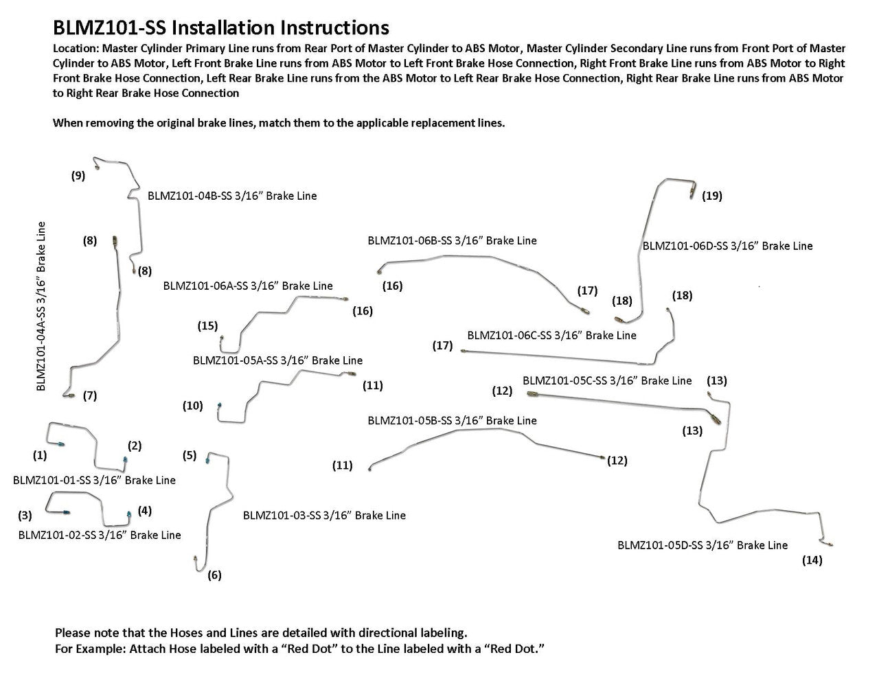 Jeu de conduites de frein Mazda3 2007 2,3 L BLMZ101-SS1H en acier inoxydable