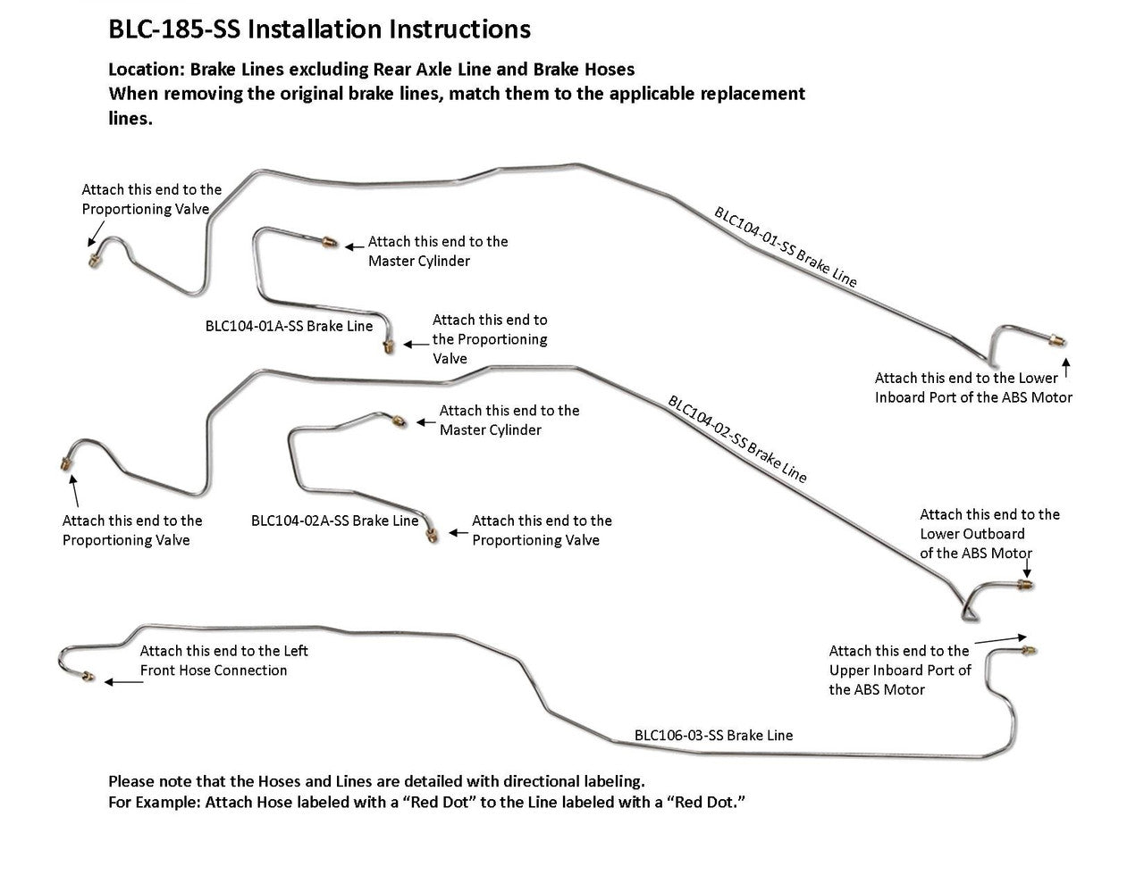 GMC Sierra Brake Line Set 2004 1500 2WD Ext Cab 8ft Bed 6.0L BLC-185-SS2H Stainless Steel