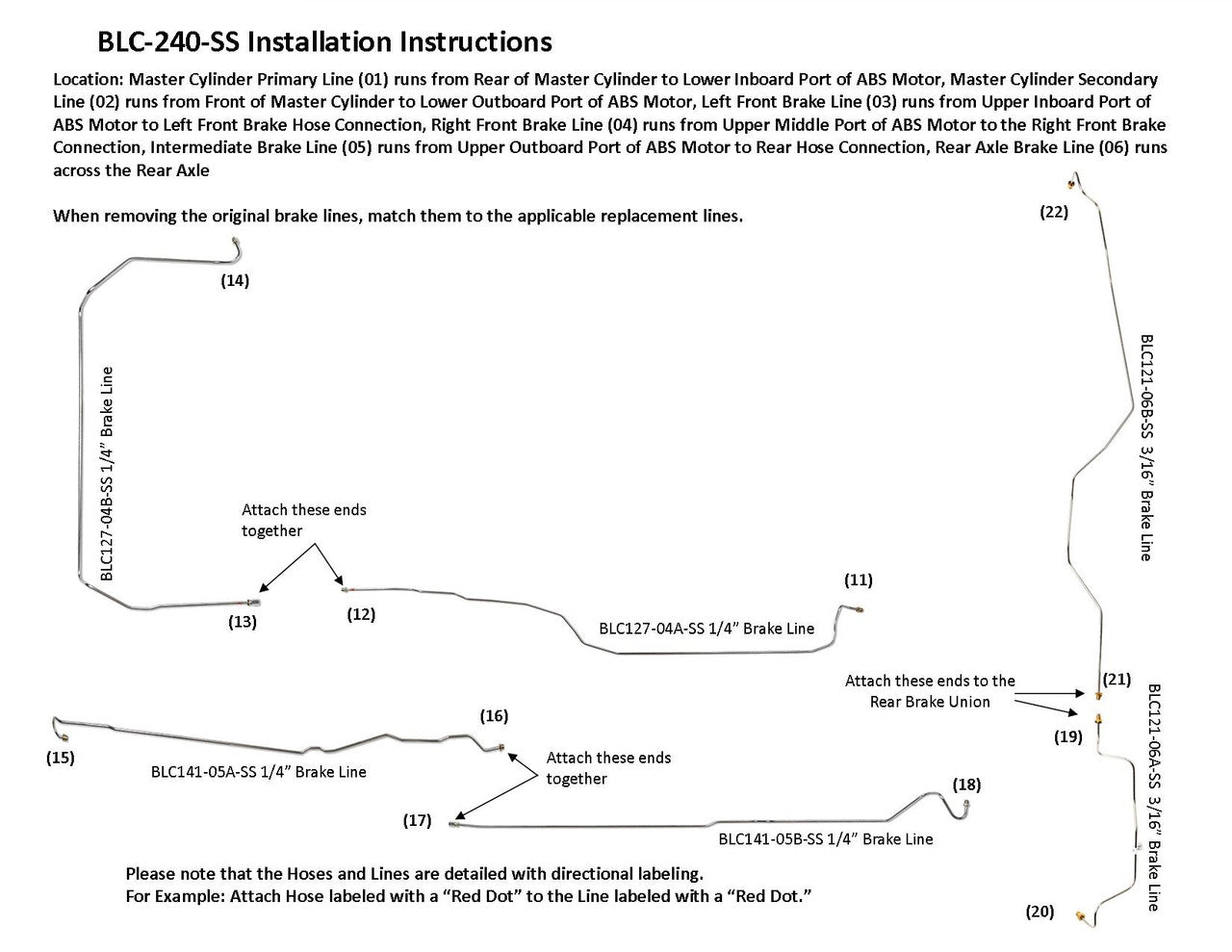 Chevy Silverado Brake Line Set 2003 1500 2WD Ext Cab 8ft Bed 4.3L BLC-240-SS1A Stainless Steel