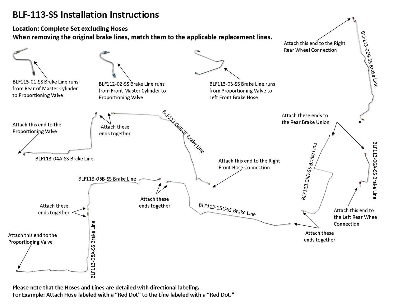 Ford Mustang Brake Line Set 1994 3.8L BLF-113-SS1H Stainless Steel