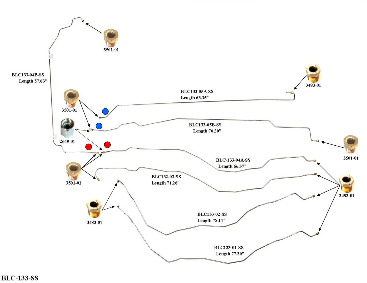 GMC Sierra Brake Line Set 2004 2500 HD/3500 Crew Cab 8ft Bed 6.0L BLC-133-SS2B Stainless Steel