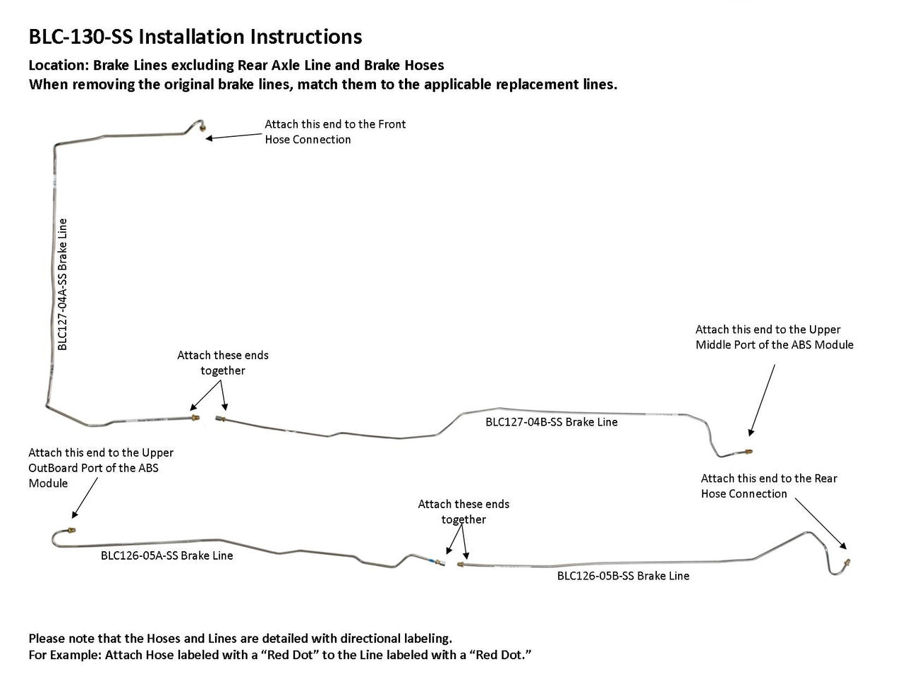 Chevy Silverado Brake Line Set 2003 C1500 Reg Cab 6.5 ft 5.3L BLC-130-SS1D Stainless Steel