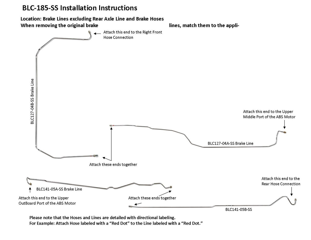 GMC Sierra Brake Line Set 2004 1500 2WD Ext Cab 8ft Bed 6.0L BLC-185-SS2H Stainless Steel