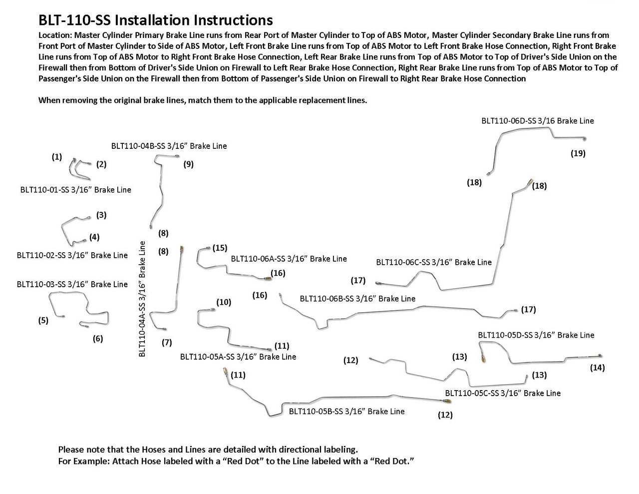 Toyota Rav4 Brake Line Set 08/2008 2.4L BLT-110-SS1G Stainless Steel