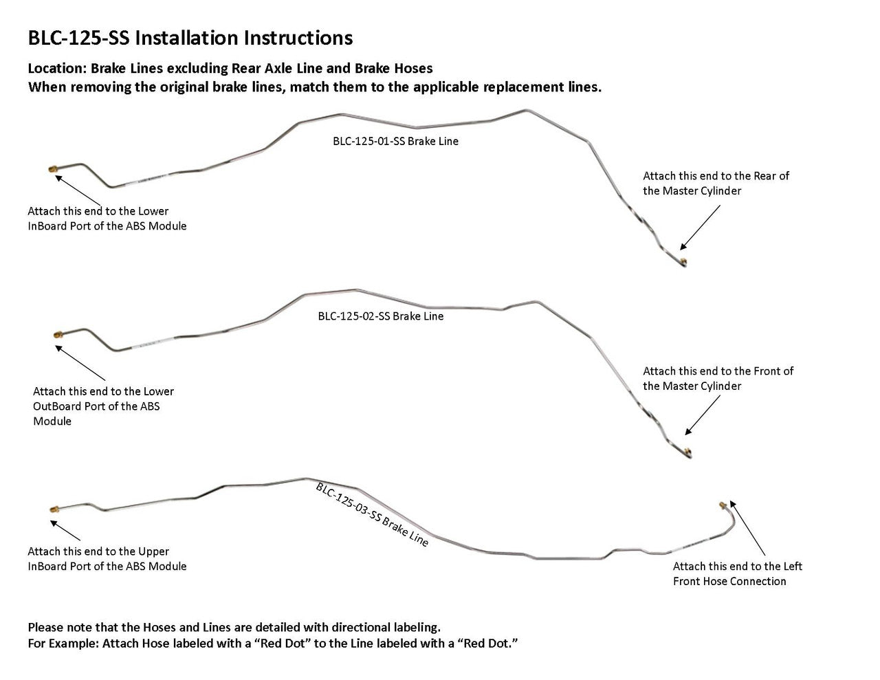 GMC Sierra Brake Line Set 2005 2500 HD Ext Cab 6.5ft Bed 6.0L BLC-125-SS2C Stainless Steel