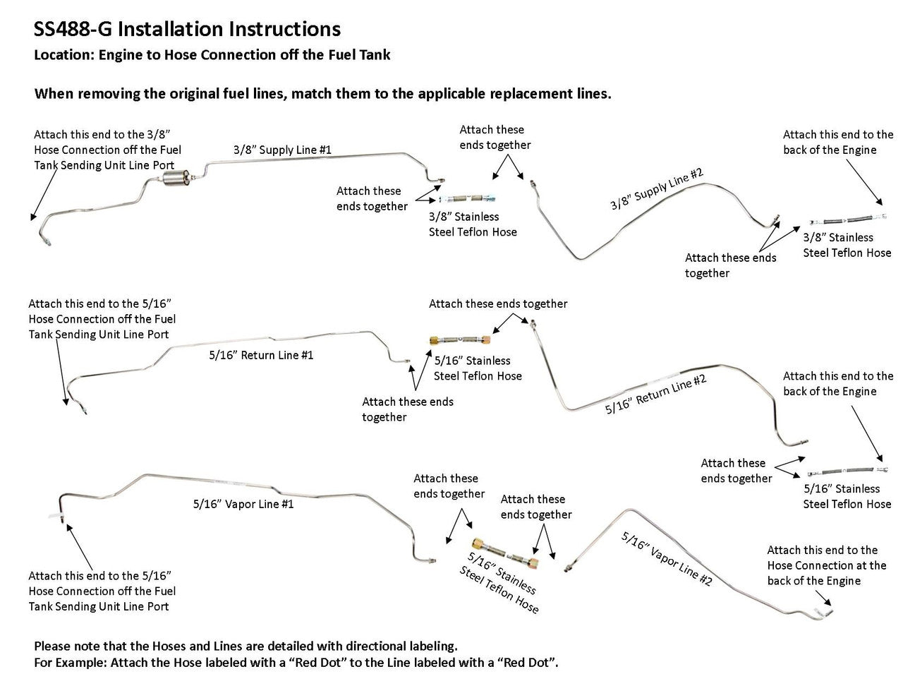 Chevy Silverado Fuel Line Set 2000 1500 Exc. HD, Ext Cab 5.3L Non Flex Fuel SS488-G1E Stainless Steel