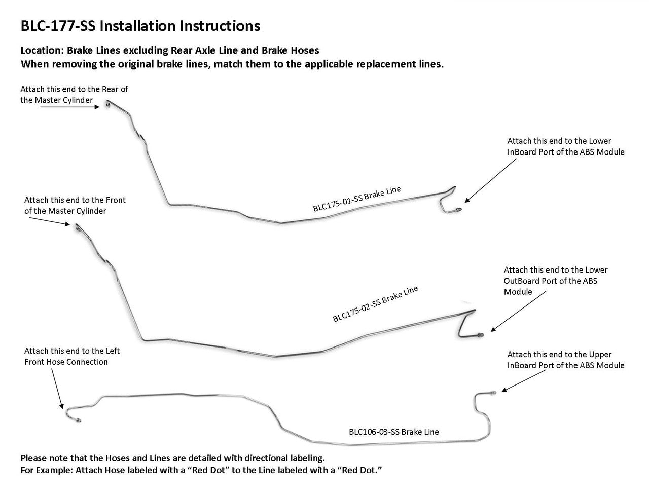 Chevy Silverado Brake Line Set 2001 1500 2WD Ext Cab 8ft Bed 4.3L BLC-177-SS1B Stainless Steel