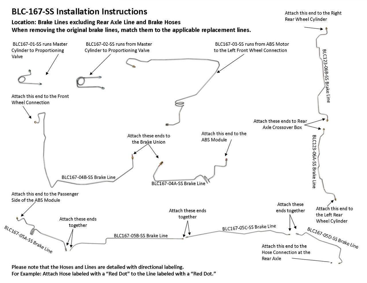 Chevy C1500 Brake Line Set 1995 Ext Cab 6.5ft Bed 5.7L BLC-167-SS1F Stainless Steel