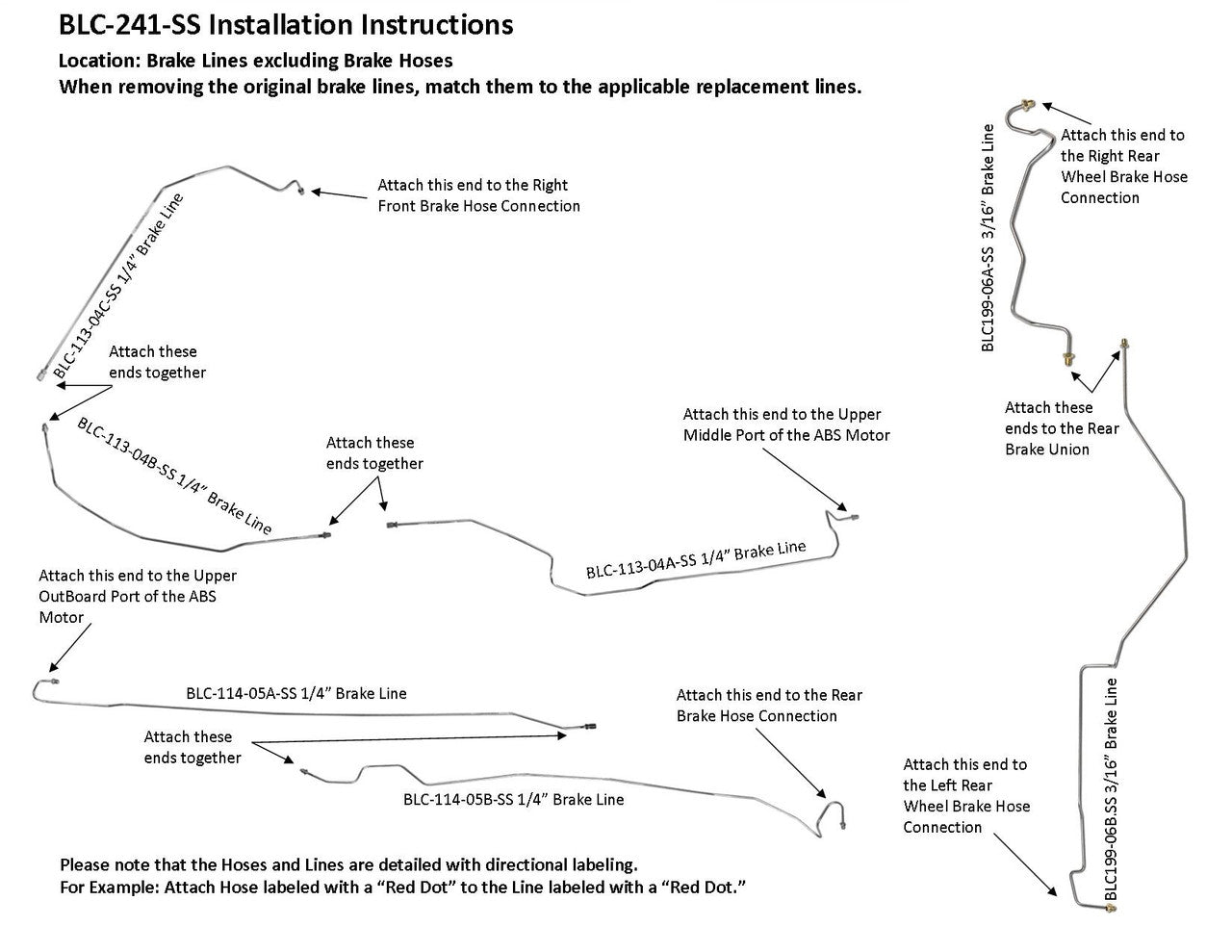 Chevy Silverado Brake Line Set 2001 1500HD Crew Cab 6.5ft Bed 6.0L BLC-241-SS1A Stainless Steel