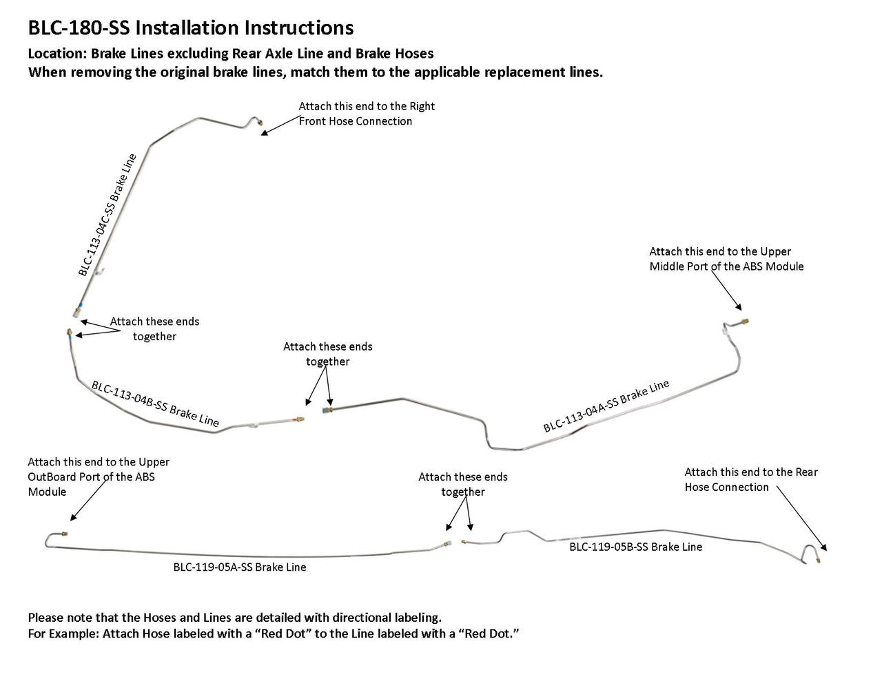 Jeu de conduites de frein GMC Sierra 2003 2500 4WD Ext Cab 6.5ft Bed BLC-180-SS2A Acier inoxydable