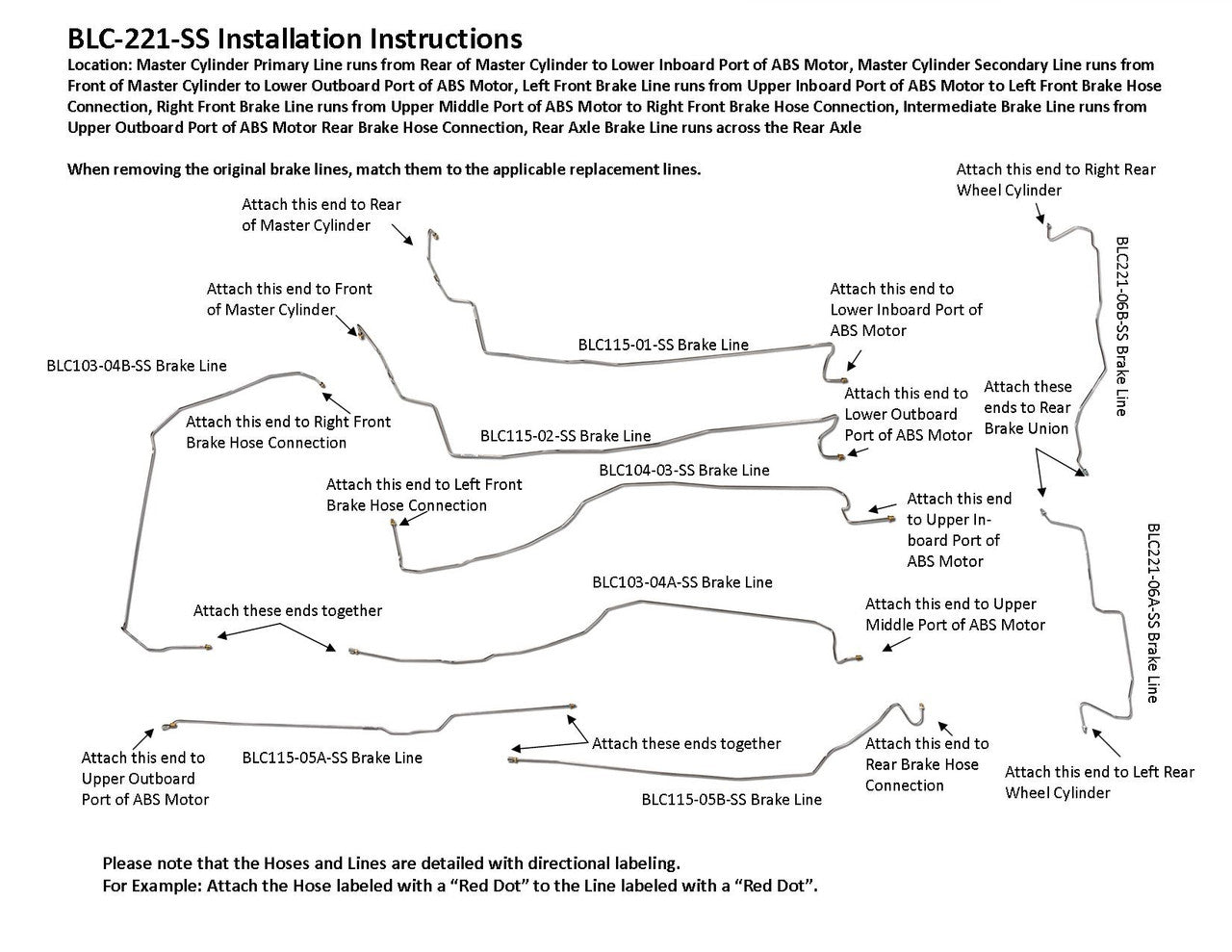 GMC Sierra Brake Line Set 2005 1500 Crew Cab 5.75ft Bed 6.0L BLC-221-SS2C Stainless Steel