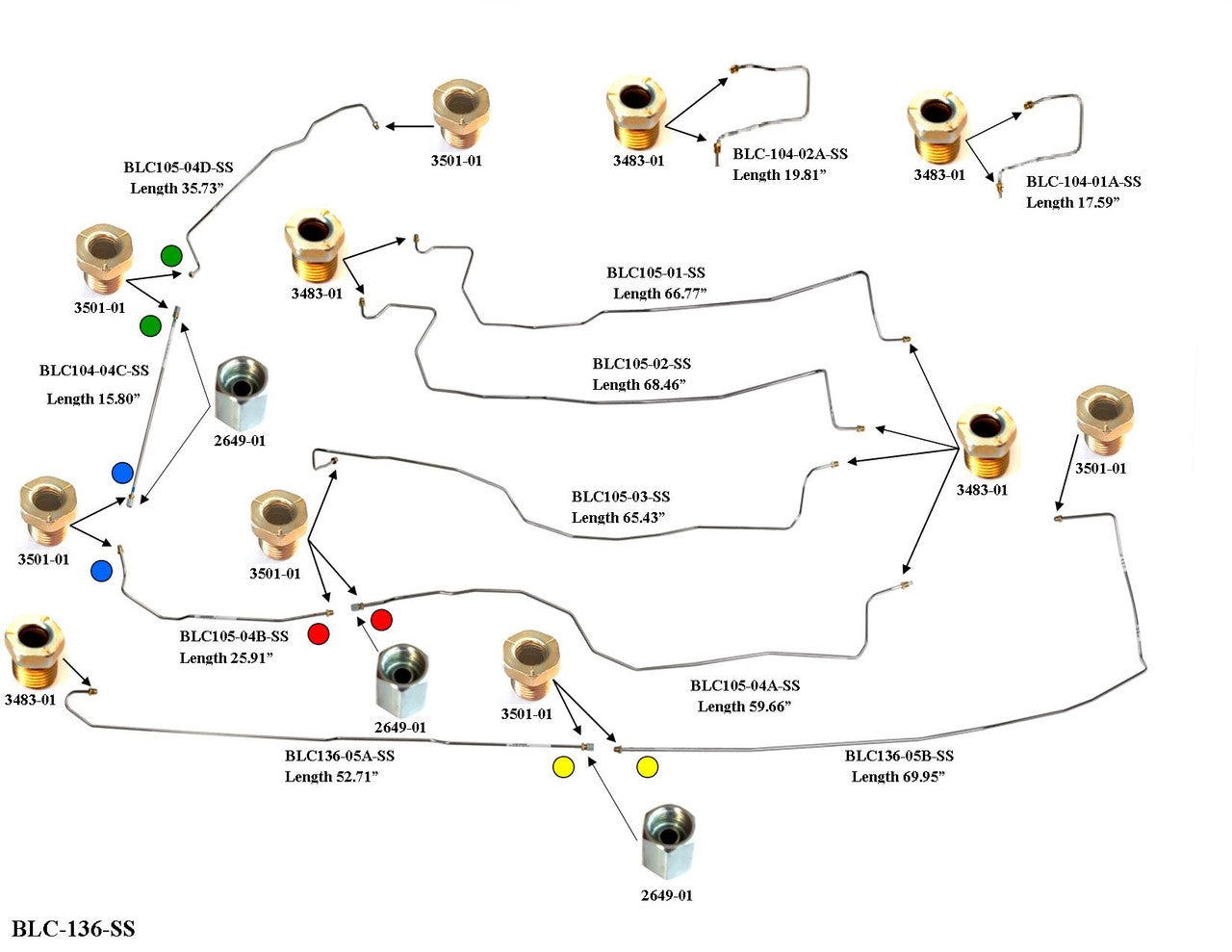 Chevy Tahoe Brake Line Set 2004 1500 130" WB 5.3L BLC-136-SS5F Stainless Steel
