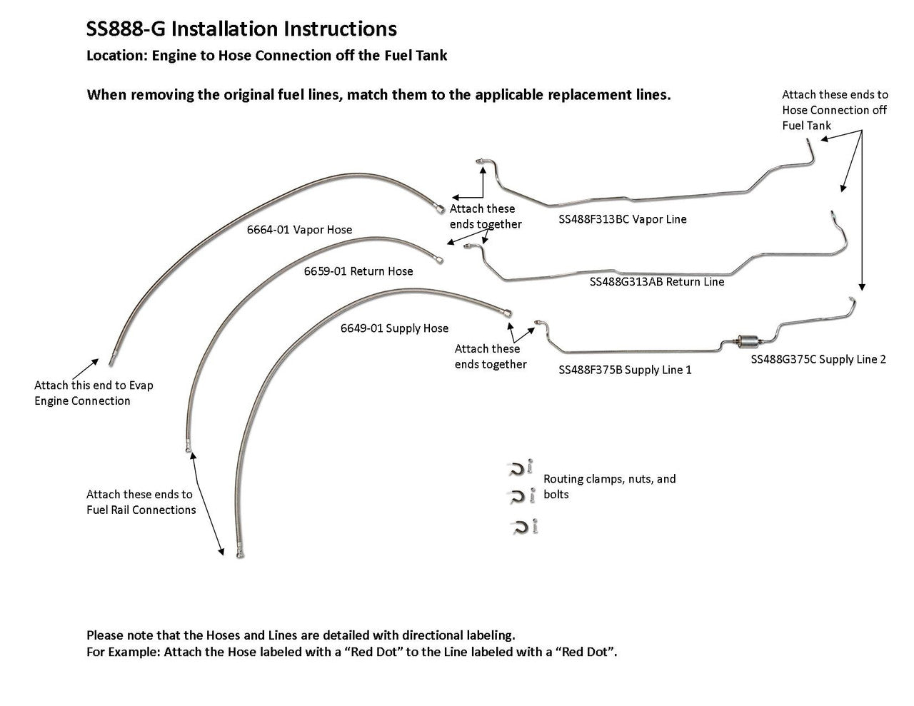 Chevy Silverado EZ Install Fuel Line Set 2001 1500 Exc. HD, Ext Cab 4.8L Non Flex Fuel SS888-G1B Stainless Steel