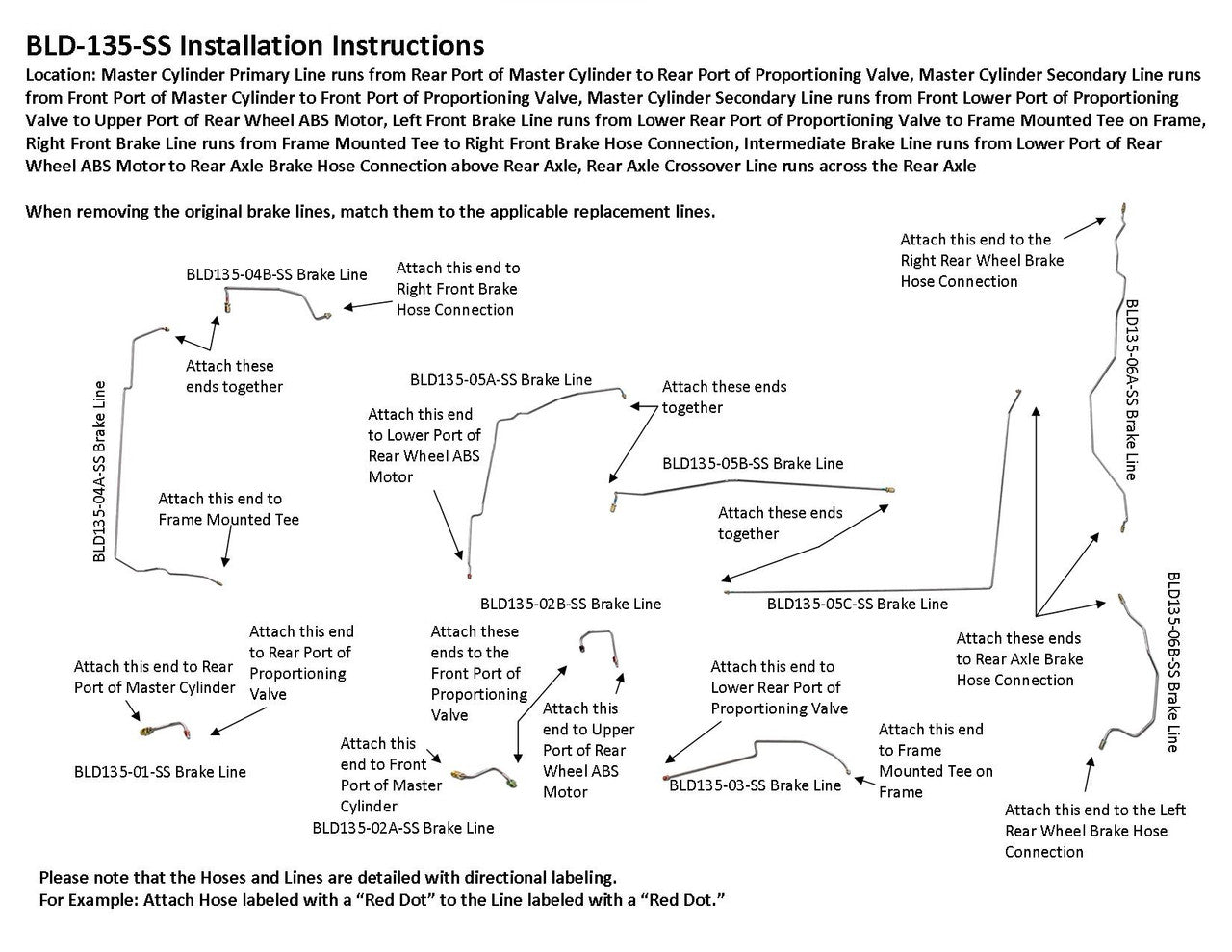 Dodge Ram Van 2500 Brake Line Set 1991 w/109.6" WB 3.9L BLD-135-SS1B Stainless Steel