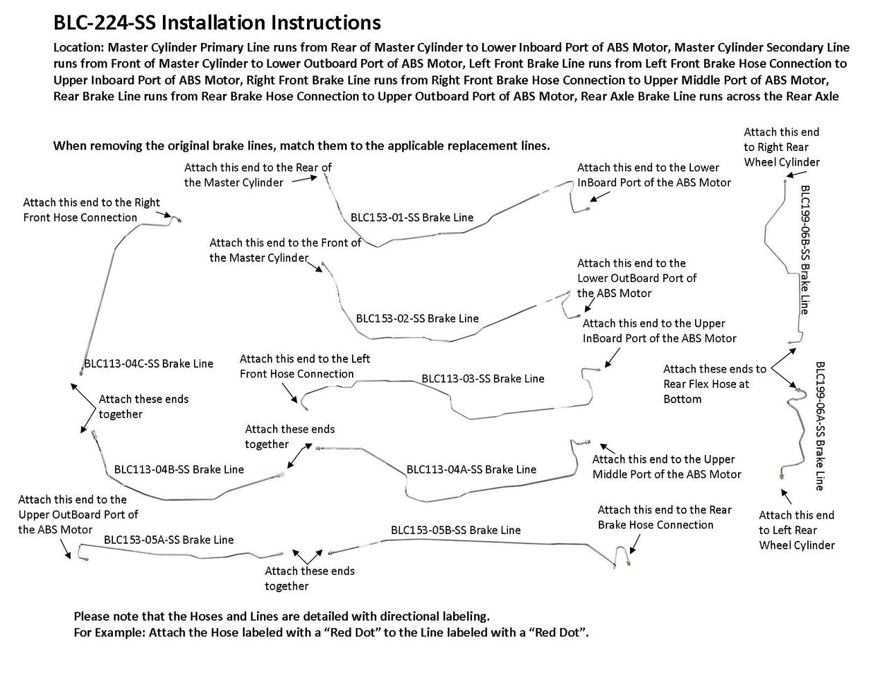 Chevy Silverado Brake Line Set 1999 2500 exc. HD 4WD Reg Cab 8ft Bed 6.0L BLC-224-SS1A Stainless Steel