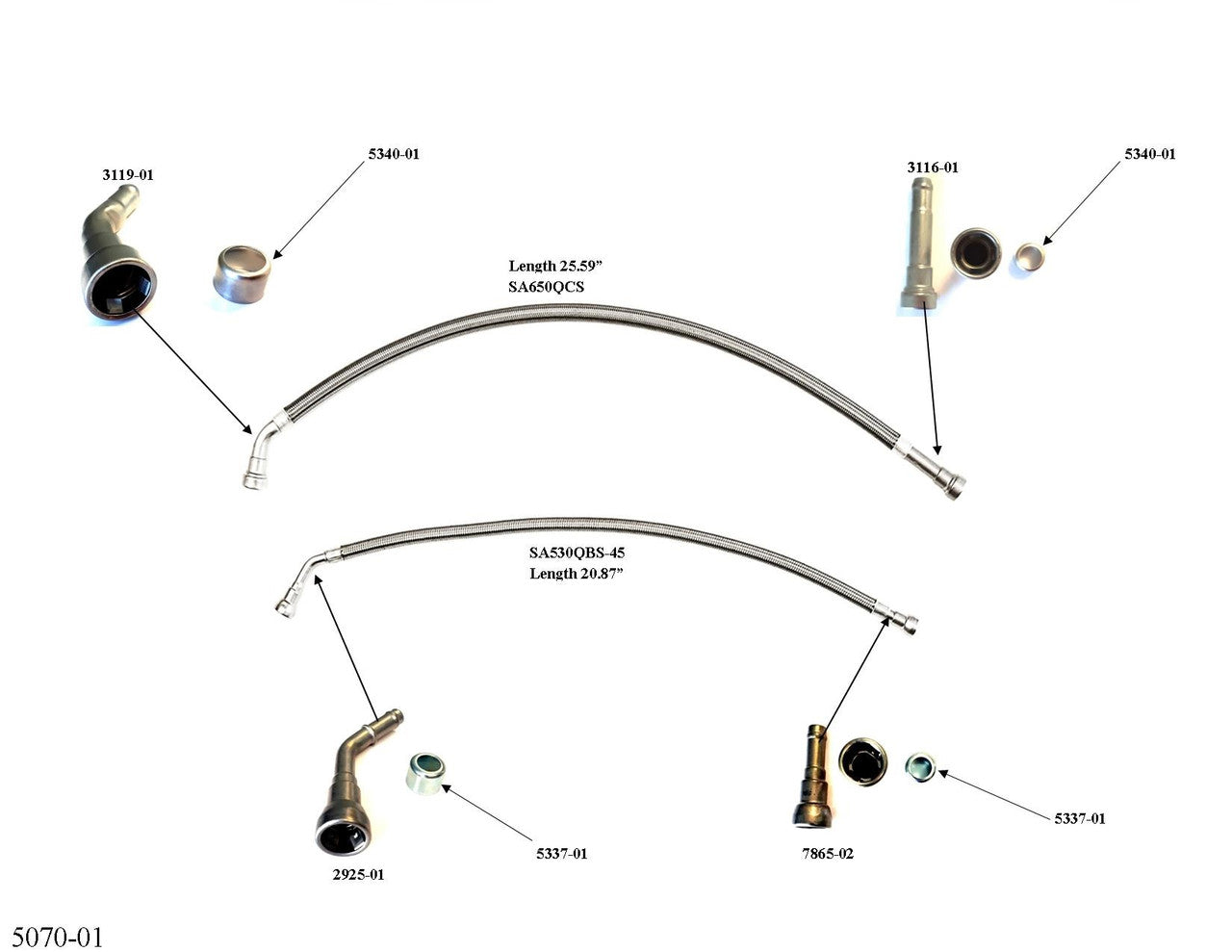 Chevy Silverado/GMC Sierra 2500HD/3500/3500HD Stainless Steel Braided Teflon Hoses 2002 Between Fuel Lines and Fuel Tank Duramax Diesel 6.6L 5070-01B