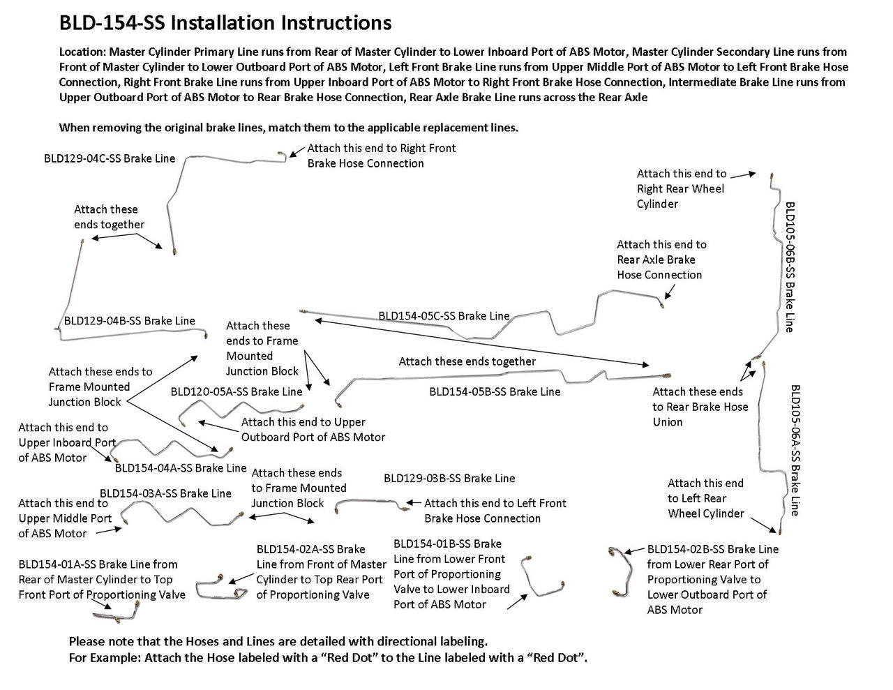 Dodge Dakota Brake Line Set 1997 4WD Club Cab 6.5ft Bed 3.9L BLD-154-SS1B Stainless Steel