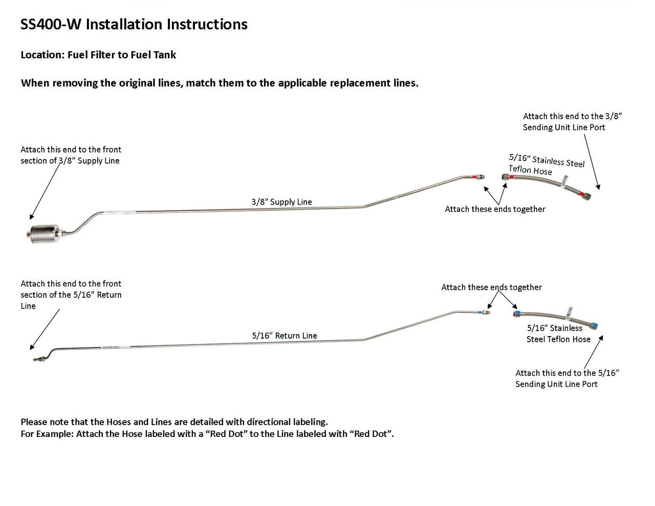 Chevy Truck Rear Fuel Line Set 1996 Ext Cab 6.5 ft Bed 4WD 4.3L Gas SS400-W1 Stainless Steel