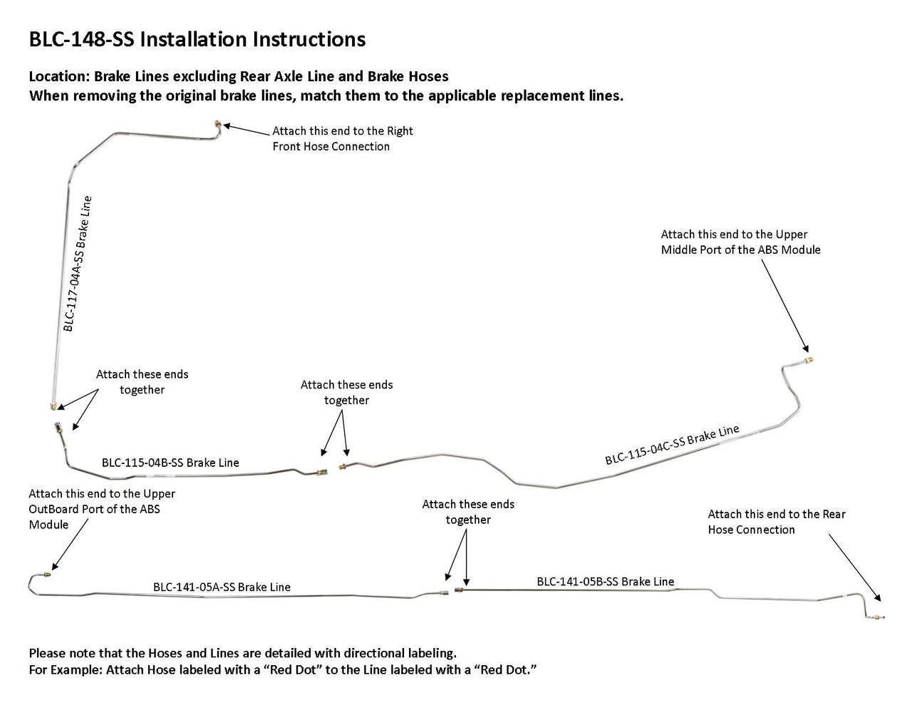 GMC Sierra Brake Line Set 2006 1500 2WD Ext Cab 8ft Bed 4.3L BLC-148-SS2B Stainless Steel
