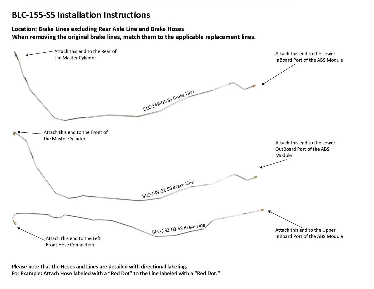 GMC Sierra Brake Line Set 2002 3500 Extended Cab & Chassis 161.5" WB 5.7L BLC-155-SS2B Stainless Steel