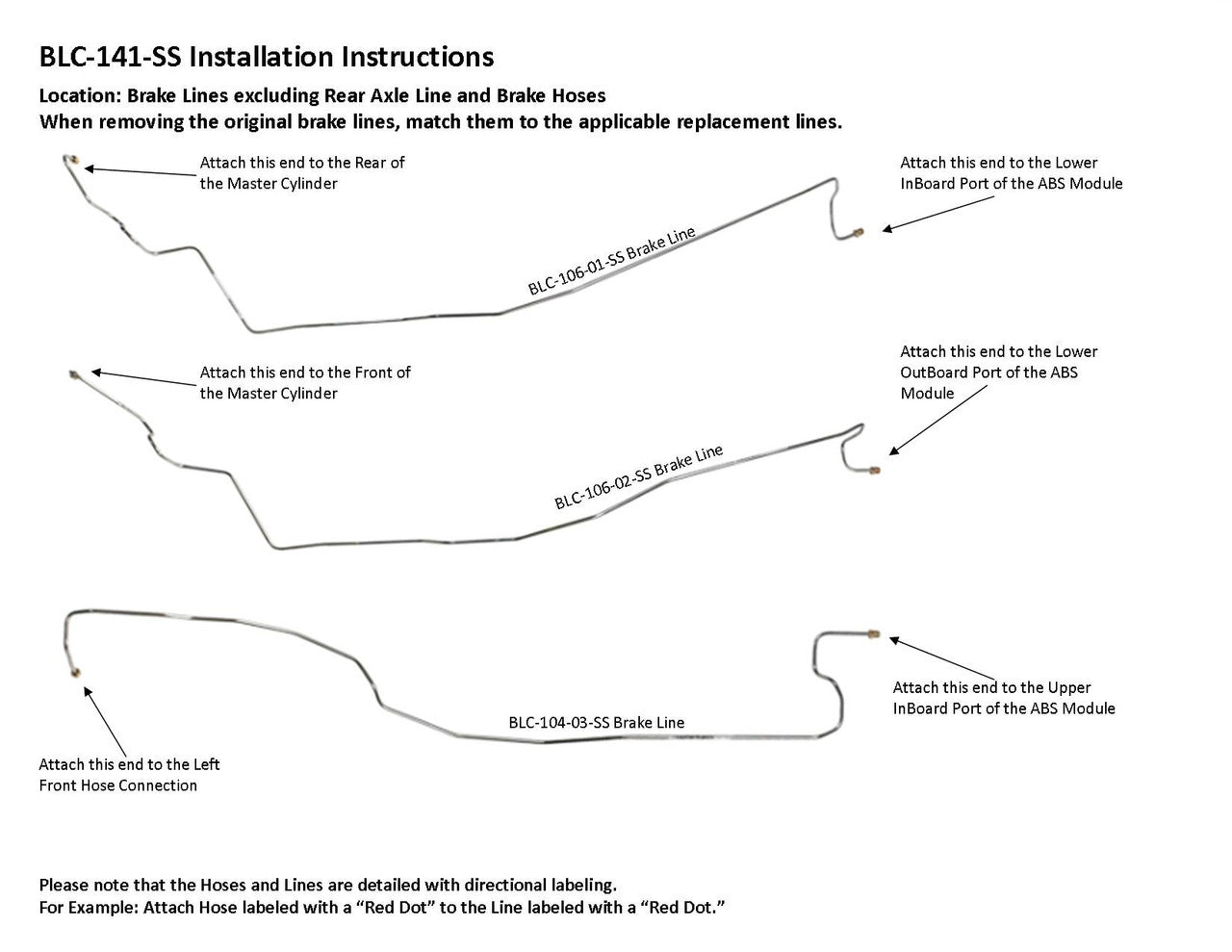 Chevy Silverado Brake Line Set 2006 1500 Ext Cab 8ft Bed 4.3L BLC-141-SS1B Stainless Steel