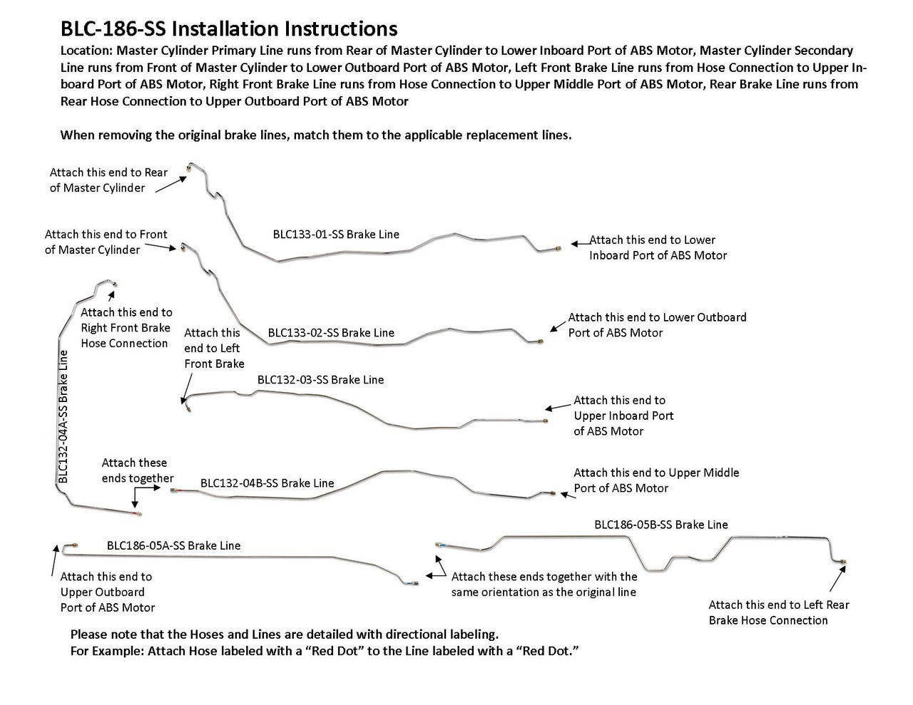 Chevy Silverado Brake Line Set 2005 3500 Reg Cab & Chassis 185.5" WB 6.0L BLC-186-SS3A Stainless Steel