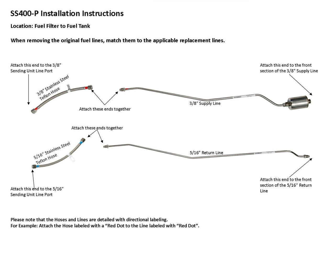 GMC Truck Rear Fuel Line Set 1991 Reg Cab 6.5 ft Bed 4WD Gas SS400-P2B Stainless Steel