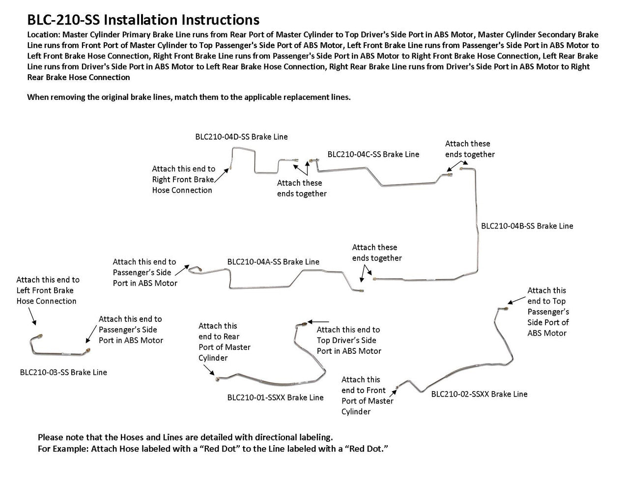 Juego de líneas de freno para Chevy Kodiak 2004 C4500/5500 Reg Cab 170" WB 8.1L BLC-210-SS2D Acero inoxidable