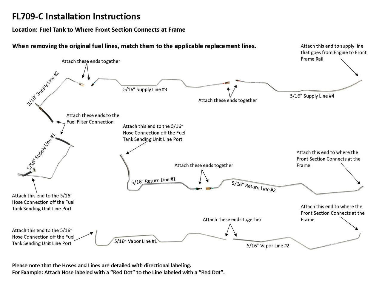 Dodge Ram Pick Up Rear Fuel Line Set 1989 150 Reg Cab 8ft Bed 5.9L Gas FL709-C1J