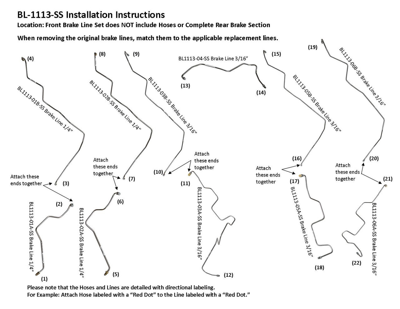Jeu de conduites de frein avant Acura TL 2002 BL-1113-SS1B en acier inoxydable