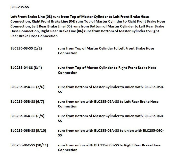 Chevy Corvette Brake Line Set 1984 2WD 5.7L BLC-235-SS1A Stainless Steel