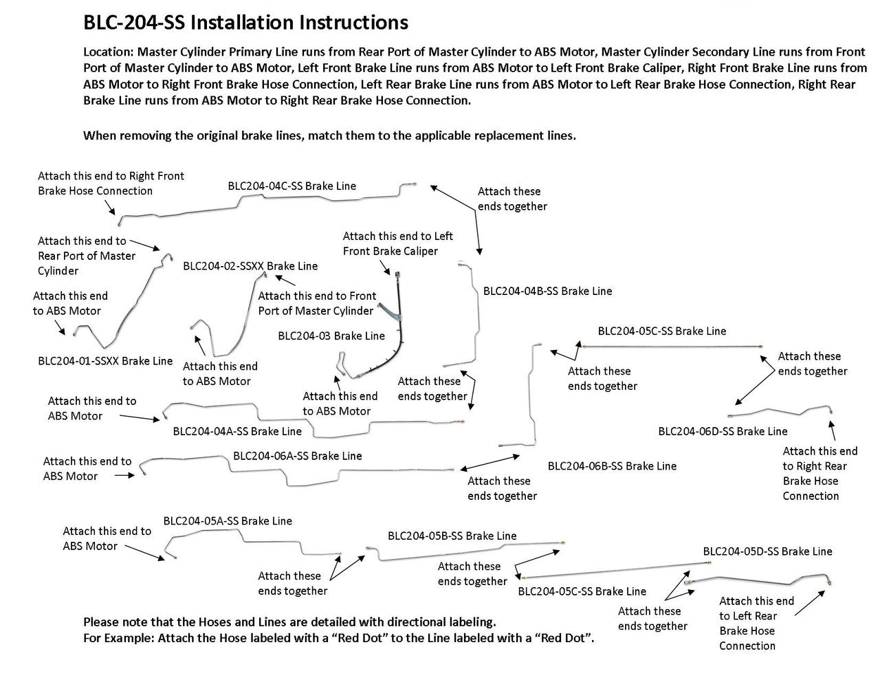 Chevy Kodiak Brake Line Set 2003 C6500/7500 2WD Reg Cab & Chassis 224" WB 6.6L BLC-204-SS1O Stainless Steel