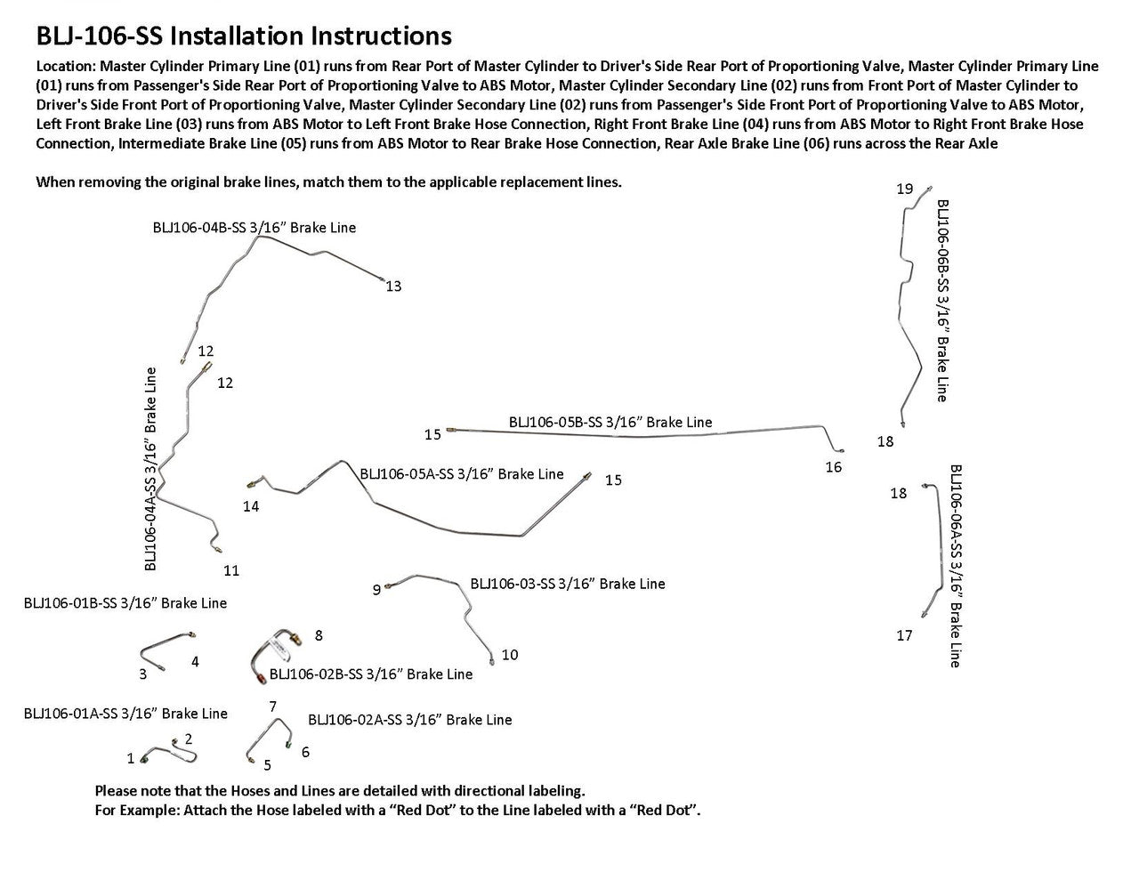 Jeep Grand Cherokee Brake Line Set 1994 4.0L BLJ-106-SS1A Stainless Steel