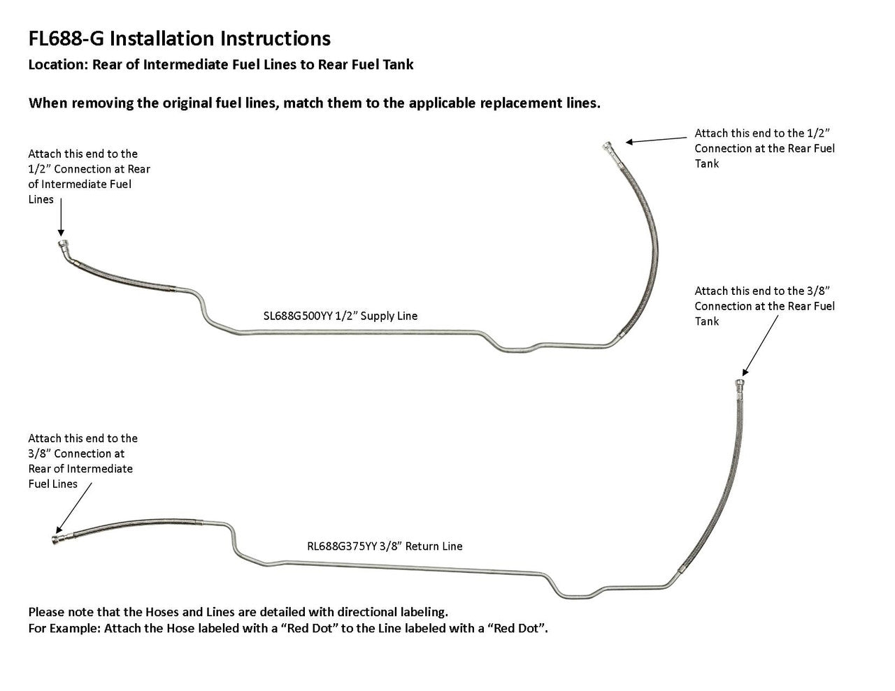 Chevy Kodiak Rear Fuel Line Set 2009 C4500/5500 w/Rear Mounted 32 Gal or 40 Gal Tank Only 6.6L FL688-G1D