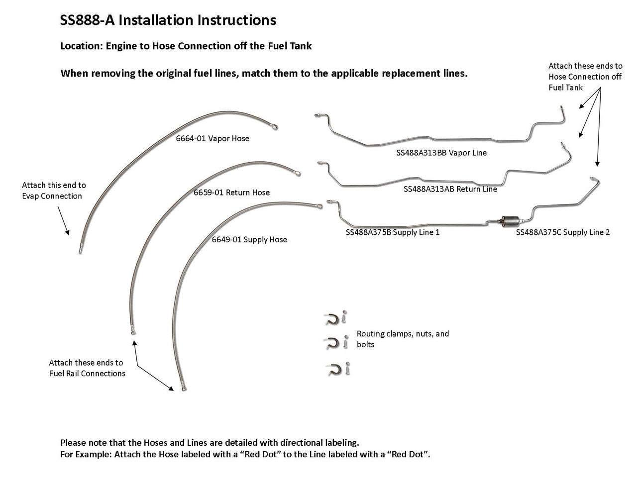 GMC Sierra EZ Install Fuel Line Set 2003 2500HD/3500 Ext Cab 8.1L  SS888-A2F Stainless Steel