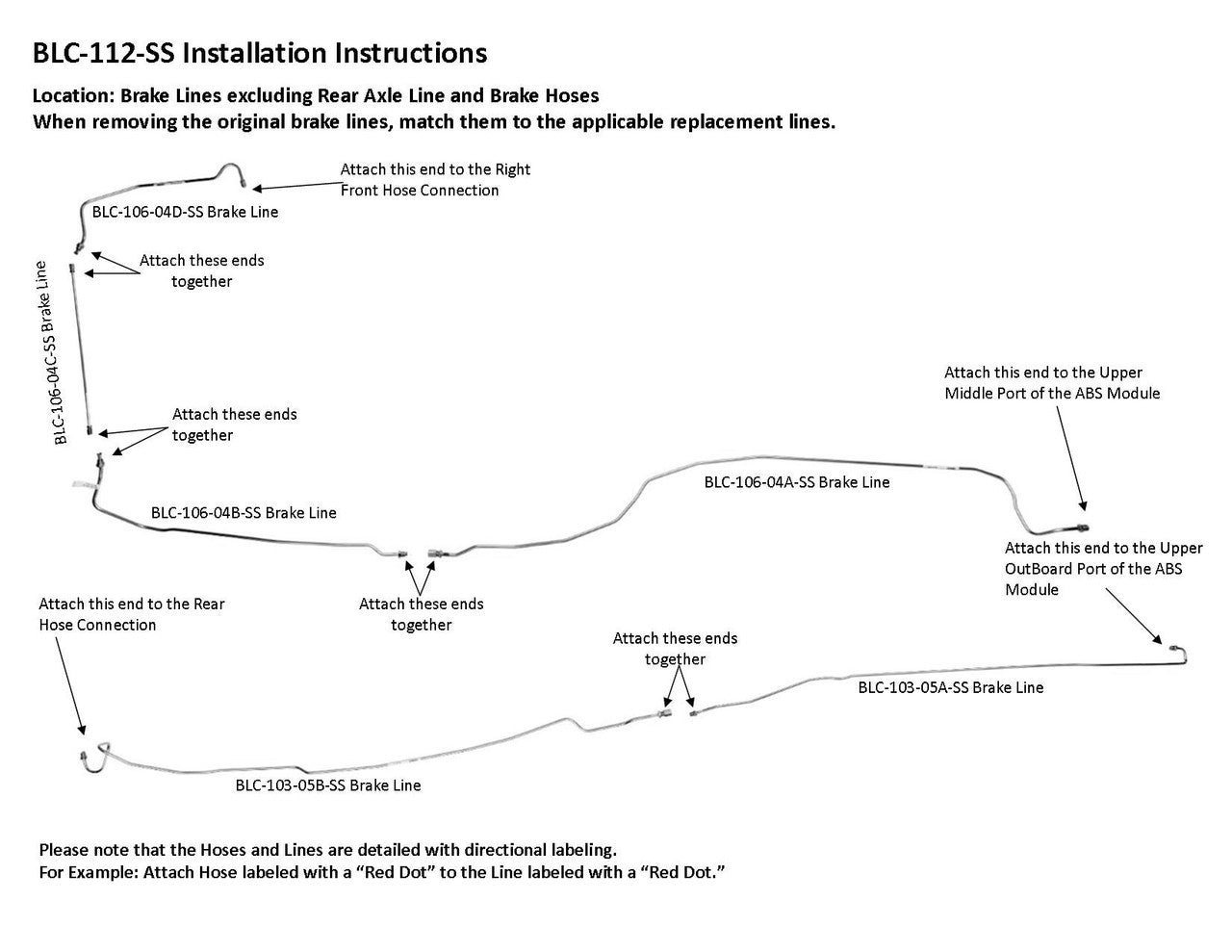 Chevy Silverado Brake Line Set 2006 1500 2WD Ext Cab 6.5ft Bed 5.3L BLC-112-SS1O Stainless Steel
